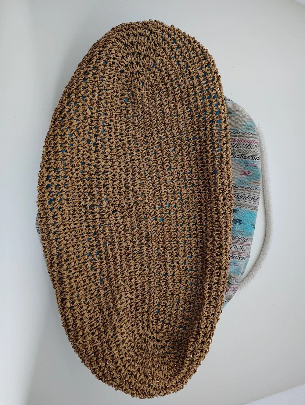 Sun 'N' Sand Boho Ikat Straw Tote Bag Large Turquoise Hobo Rope Handle Beach